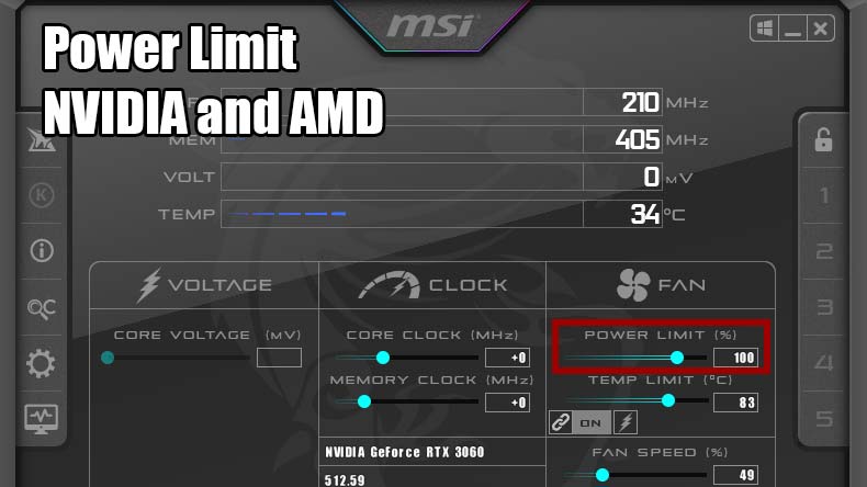MSI Afterburner-Schieberegler für die Leistungsbegrenzung